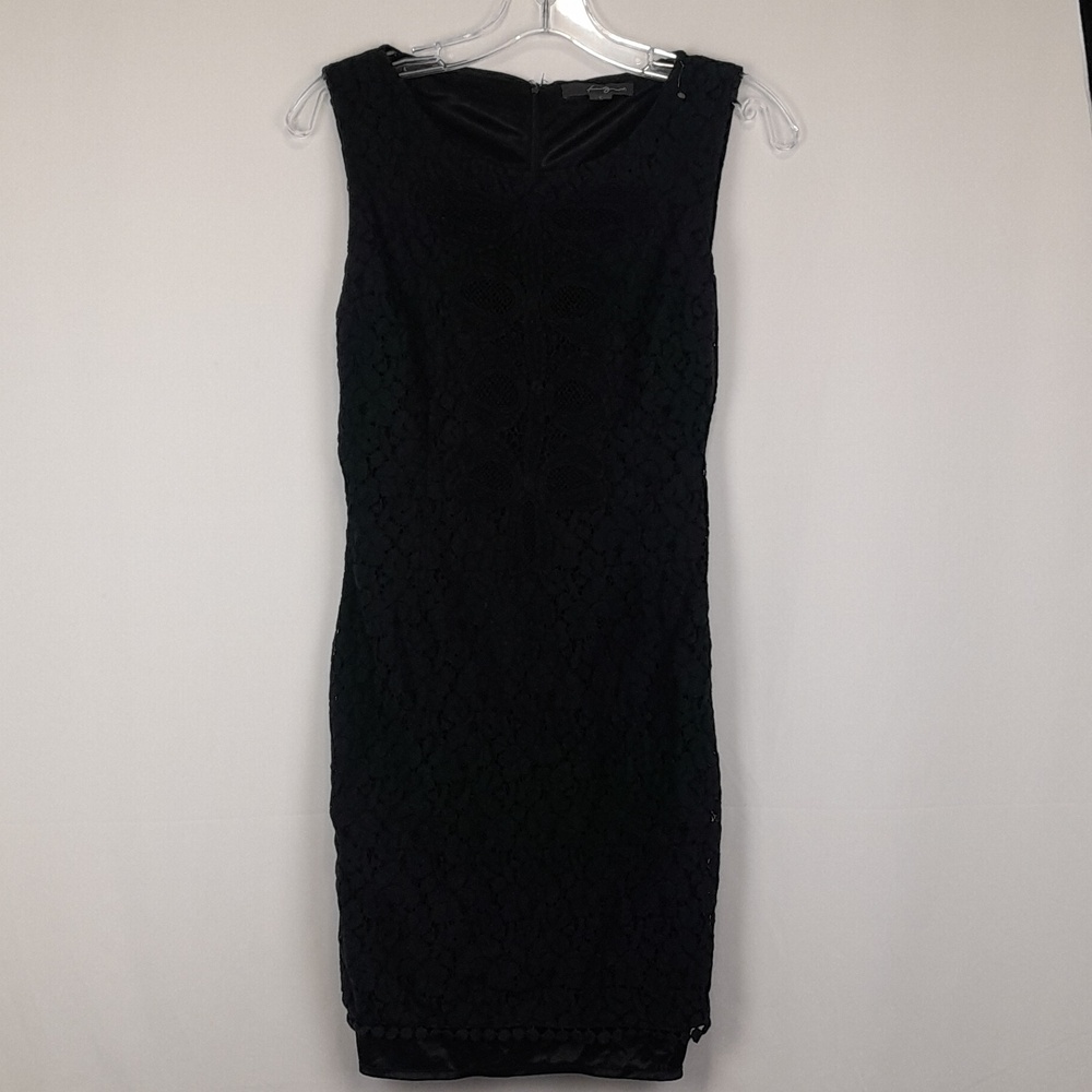 Twenty One Sleeveless Floral Knit Overlay Black Dress